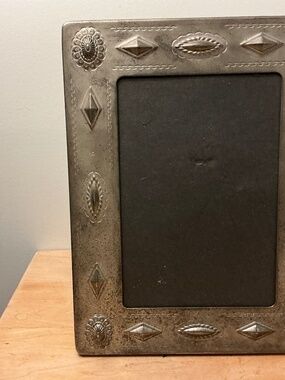Silver toned metal Picture frame raised Concho geometric diamond shape